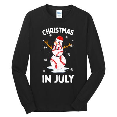 Christmas In July Funny Baseball Snowman Tall Long Sleeve T-Shirt