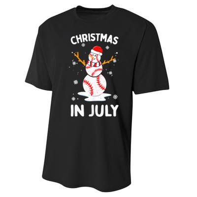 Christmas In July Funny Baseball Snowman Performance Sprint T-Shirt