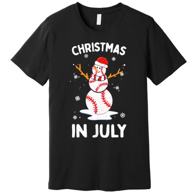 Christmas In July Funny Baseball Snowman Premium T-Shirt