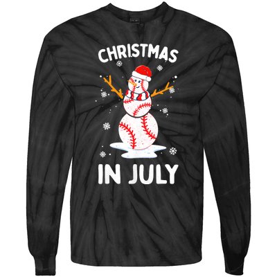 Christmas In July Funny Baseball Snowman Tie-Dye Long Sleeve Shirt