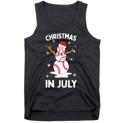 Christmas In July Funny Baseball Snowman Tank Top