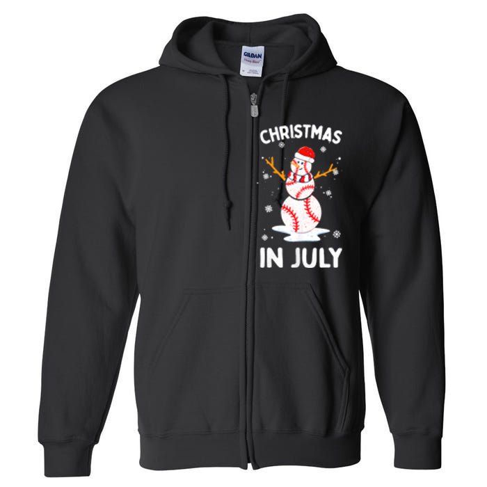 Christmas In July Funny Baseball Snowman Full Zip Hoodie