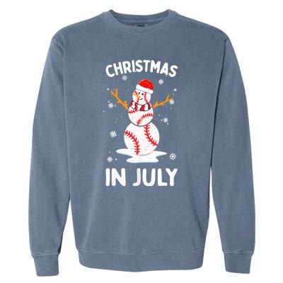 Christmas In July Funny Baseball Snowman Garment-Dyed Sweatshirt