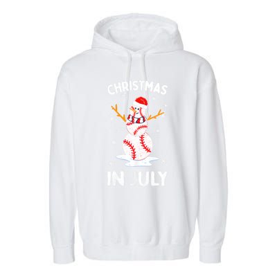 Christmas In July Funny Baseball Snowman Garment-Dyed Fleece Hoodie