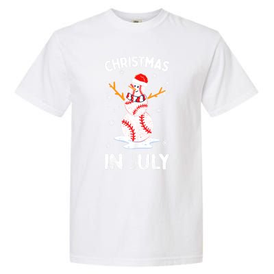 Christmas In July Funny Baseball Snowman Garment-Dyed Heavyweight T-Shirt