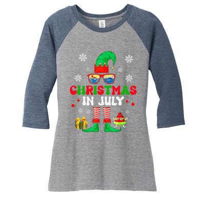 Christmas In July Elf Summer Beach Family Matching Squad Women's Tri-Blend 3/4-Sleeve Raglan Shirt