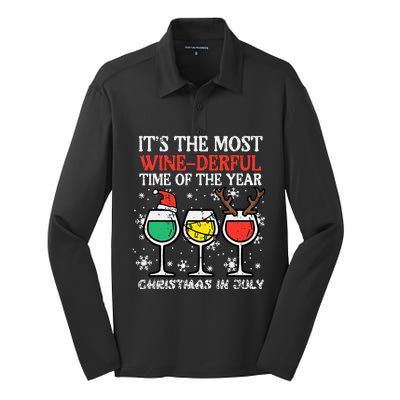 Christmas In July Most Winederful Time Funny Xmas Silk Touch Performance Long Sleeve Polo