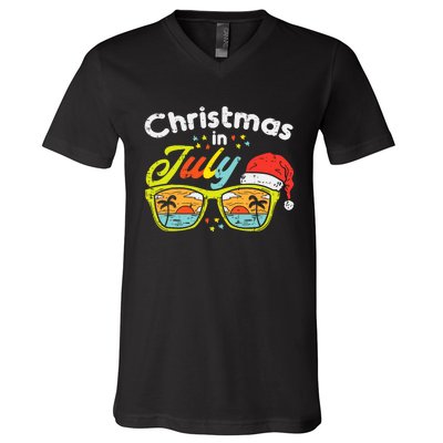 Christmas In July Sunglasses Santa Beach Summer Summer Xmas V-Neck T-Shirt