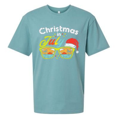 Christmas In July Sunglasses Santa Beach Summer Summer Xmas Sueded Cloud Jersey T-Shirt