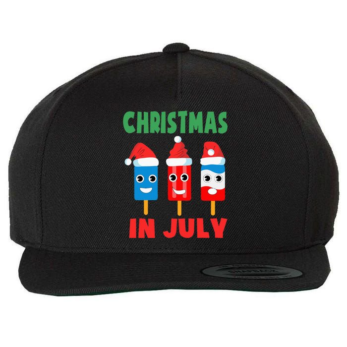 Christmas In July Ice Pops In Santa Hat Wool Snapback Cap