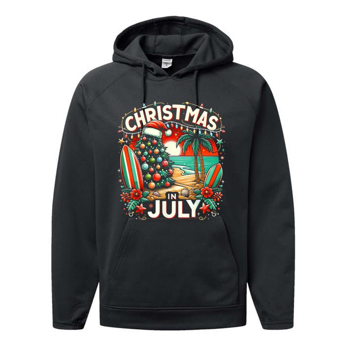 Christmas In July Summer Beach Vacation Xmas Performance Fleece Hoodie