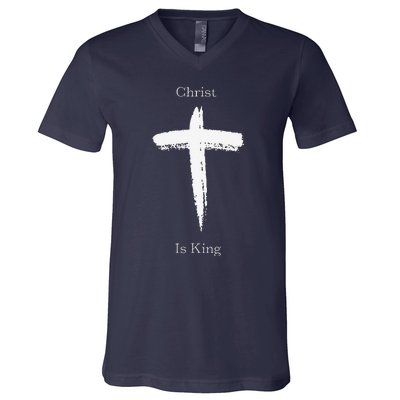 Christ Is King Jesus Christ Christian Usa Cross V-Neck T-Shirt