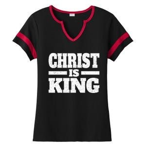 Christ Is King Jesus Is King Christian Faith Ladies Halftime Notch Neck Tee