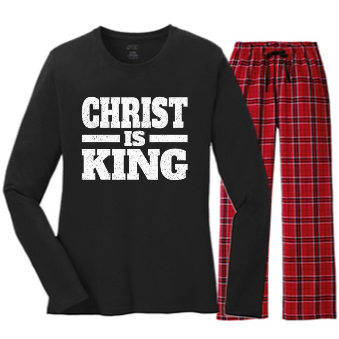 Christ Is King Jesus Is King Christian Faith Women's Long Sleeve Flannel Pajama Set 