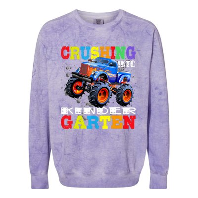 Crushing Into Kindergarten Tee Monster Truck Back To School Colorblast Crewneck Sweatshirt