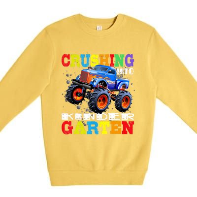 Crushing Into Kindergarten Tee Monster Truck Back To School Premium Crewneck Sweatshirt