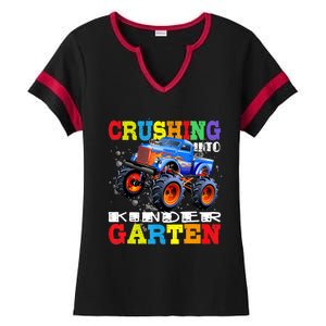 Crushing Into Kindergarten Tee Monster Truck Back To School Ladies Halftime Notch Neck Tee