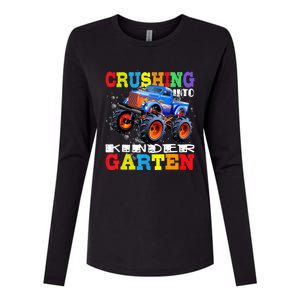 Crushing Into Kindergarten Tee Monster Truck Back To School Womens Cotton Relaxed Long Sleeve T-Shirt