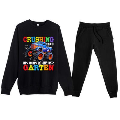 Crushing Into Kindergarten Tee Monster Truck Back To School Premium Crewneck Sweatsuit Set