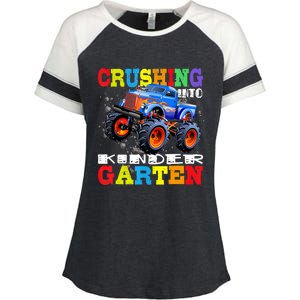 Crushing Into Kindergarten Tee Monster Truck Back To School Enza Ladies Jersey Colorblock Tee