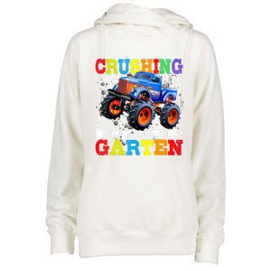 Crushing Into Kindergarten Tee Monster Truck Back To School Womens Funnel Neck Pullover Hood