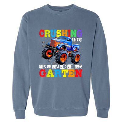 Crushing Into Kindergarten Tee Monster Truck Back To School Garment-Dyed Sweatshirt