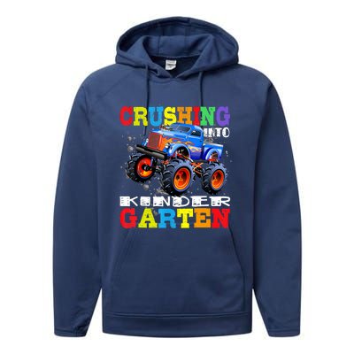 Crushing Into Kindergarten Tee Monster Truck Back To School Performance Fleece Hoodie