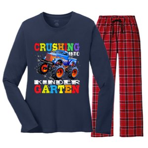 Crushing Into Kindergarten Tee Monster Truck Back To School Women's Long Sleeve Flannel Pajama Set 