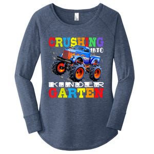 Crushing Into Kindergarten Tee Monster Truck Back To School Women's Perfect Tri Tunic Long Sleeve Shirt