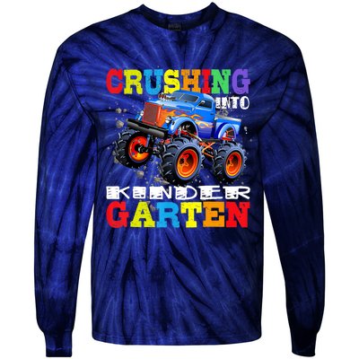 Crushing Into Kindergarten Tee Monster Truck Back To School Tie-Dye Long Sleeve Shirt