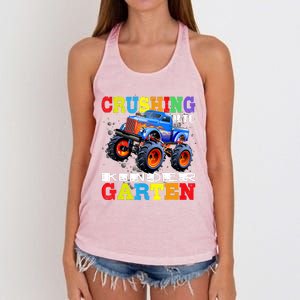 Crushing Into Kindergarten Tee Monster Truck Back To School Women's Knotted Racerback Tank