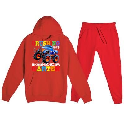 Crushing Into Kindergarten Tee Monster Truck Back To School Premium Hooded Sweatsuit Set