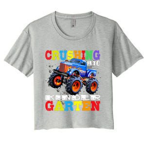 Crushing Into Kindergarten Tee Monster Truck Back To School Women's Crop Top Tee