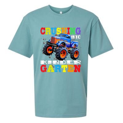 Crushing Into Kindergarten Tee Monster Truck Back To School Sueded Cloud Jersey T-Shirt