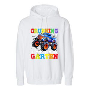 Crushing Into Kindergarten Tee Monster Truck Back To School Garment-Dyed Fleece Hoodie