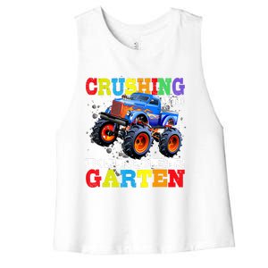 Crushing Into Kindergarten Tee Monster Truck Back To School Women's Racerback Cropped Tank