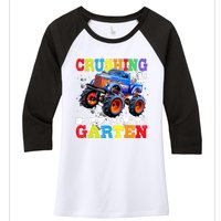 Crushing Into Kindergarten Tee Monster Truck Back To School Women's Tri-Blend 3/4-Sleeve Raglan Shirt