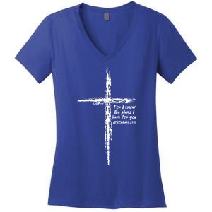 Cross I Know The Plans Verse Bible Jesus God Christian Gift Women's V-Neck T-Shirt