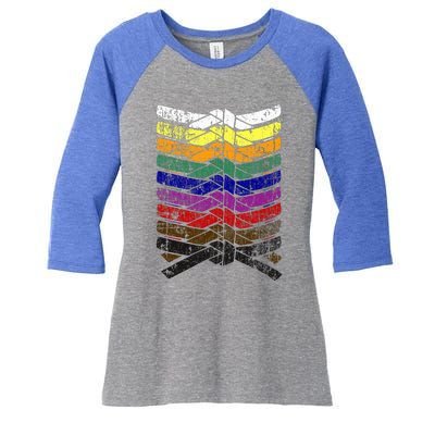 Cool Illustrated Karate Belt Colors Martial Arts Women's Tri-Blend 3/4-Sleeve Raglan Shirt