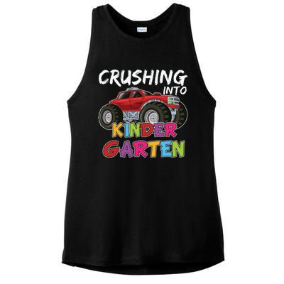 Crushing Into Kindergarten Monster Truck Cute Kindergarten Gift Ladies PosiCharge Tri-Blend Wicking Tank