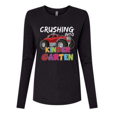 Crushing Into Kindergarten Monster Truck Cute Kindergarten Gift Womens Cotton Relaxed Long Sleeve T-Shirt