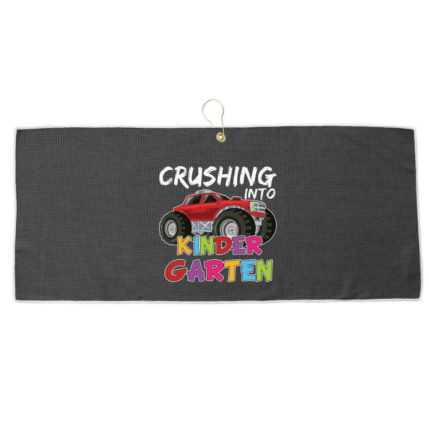 Crushing Into Kindergarten Monster Truck Cute Kindergarten Gift Large Microfiber Waffle Golf Towel