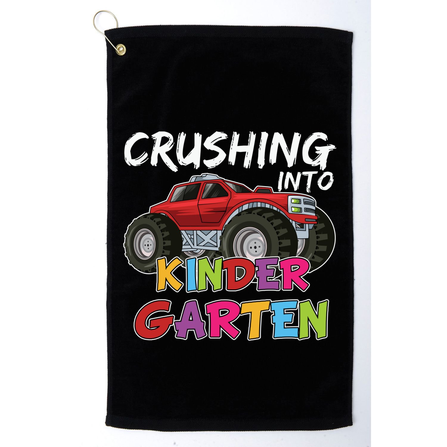 Crushing Into Kindergarten Monster Truck Cute Kindergarten Gift Golf Towel