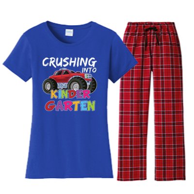 Crushing Into Kindergarten Monster Truck Cute Kindergarten Gift Women's Flannel Pajama Set