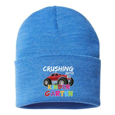 Crushing Into Kindergarten Monster Truck Cute Kindergarten Gift Sustainable Knit Beanie