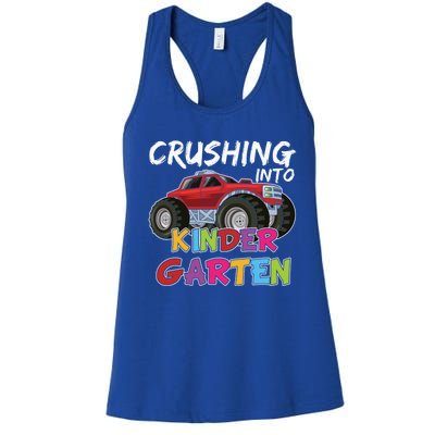 Crushing Into Kindergarten Monster Truck Cute Kindergarten Gift Women's Racerback Tank