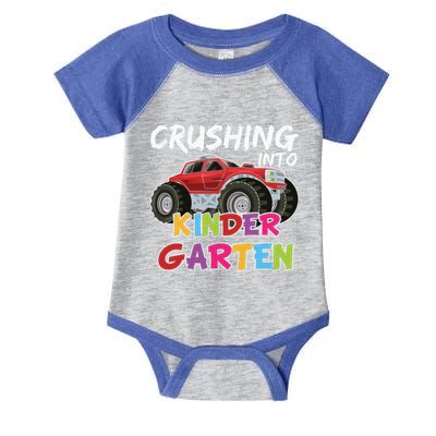 Crushing Into Kindergarten Monster Truck Cute Kindergarten Gift Infant Baby Jersey Bodysuit