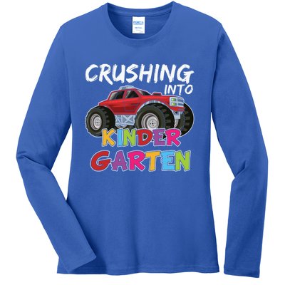 Crushing Into Kindergarten Monster Truck Cute Kindergarten Gift Ladies Long Sleeve Shirt