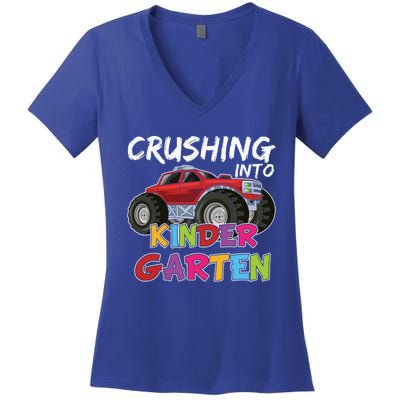 Crushing Into Kindergarten Monster Truck Cute Kindergarten Gift Women's V-Neck T-Shirt