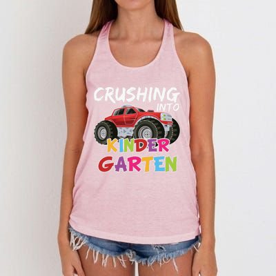 Crushing Into Kindergarten Monster Truck Cute Kindergarten Gift Women's Knotted Racerback Tank